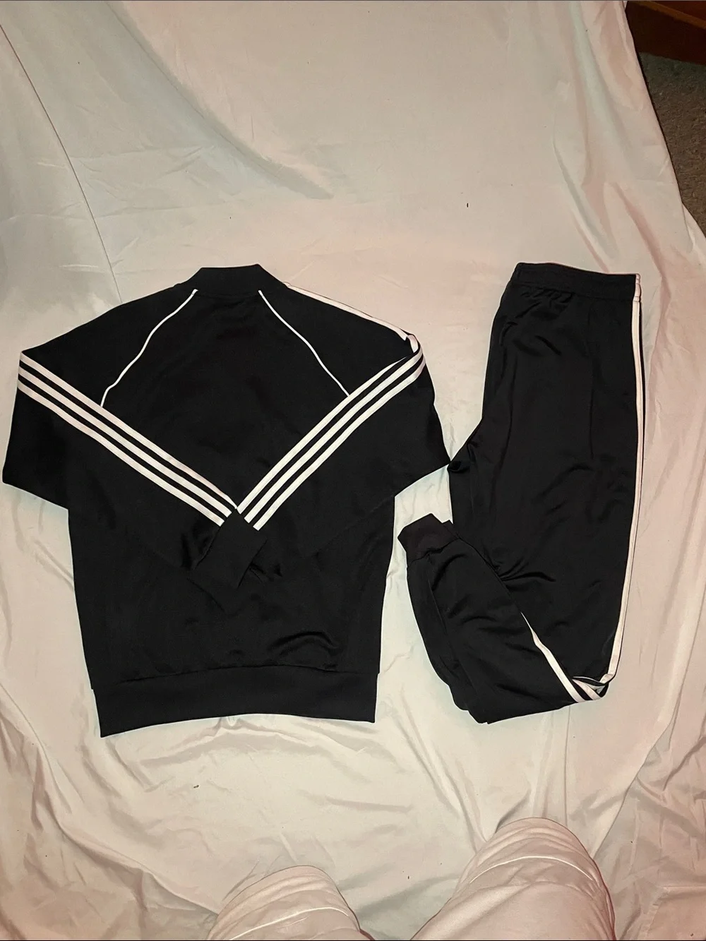 Vintage Adidas Track Suit Black & White Three-Stripe Men’s Medium